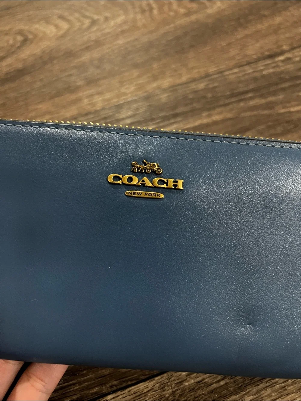 COACH Accordion Blue Leather Zip Continental Wallet with Gold Hardware